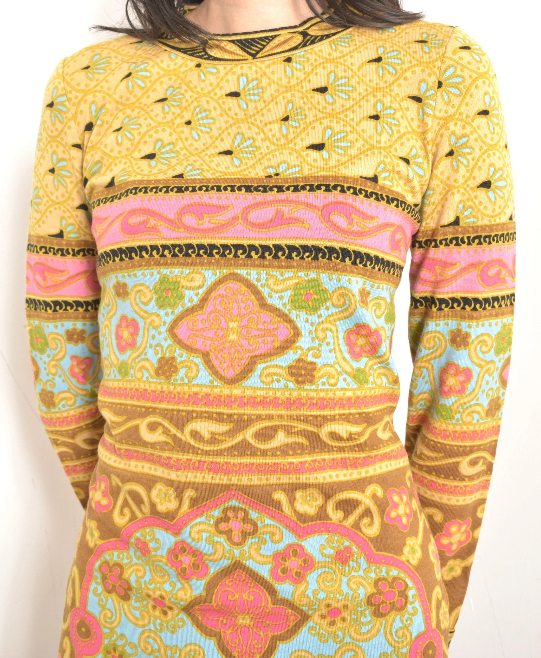 1960s Goldworm Printed Wool Dress-medium — La Poubelle Vintage